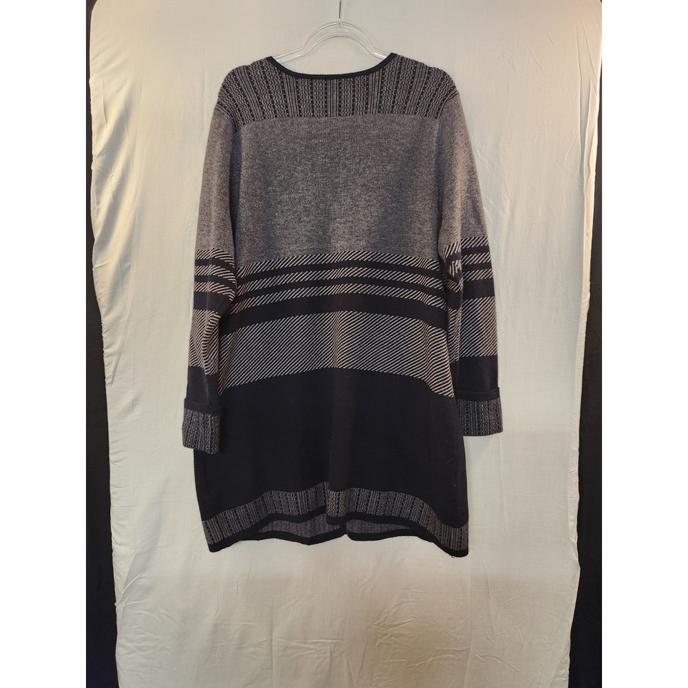 C&B Women Navy Geometric Print Long Open Cardigan Size XL Workwear Career Cozy - Picture 2 of 8